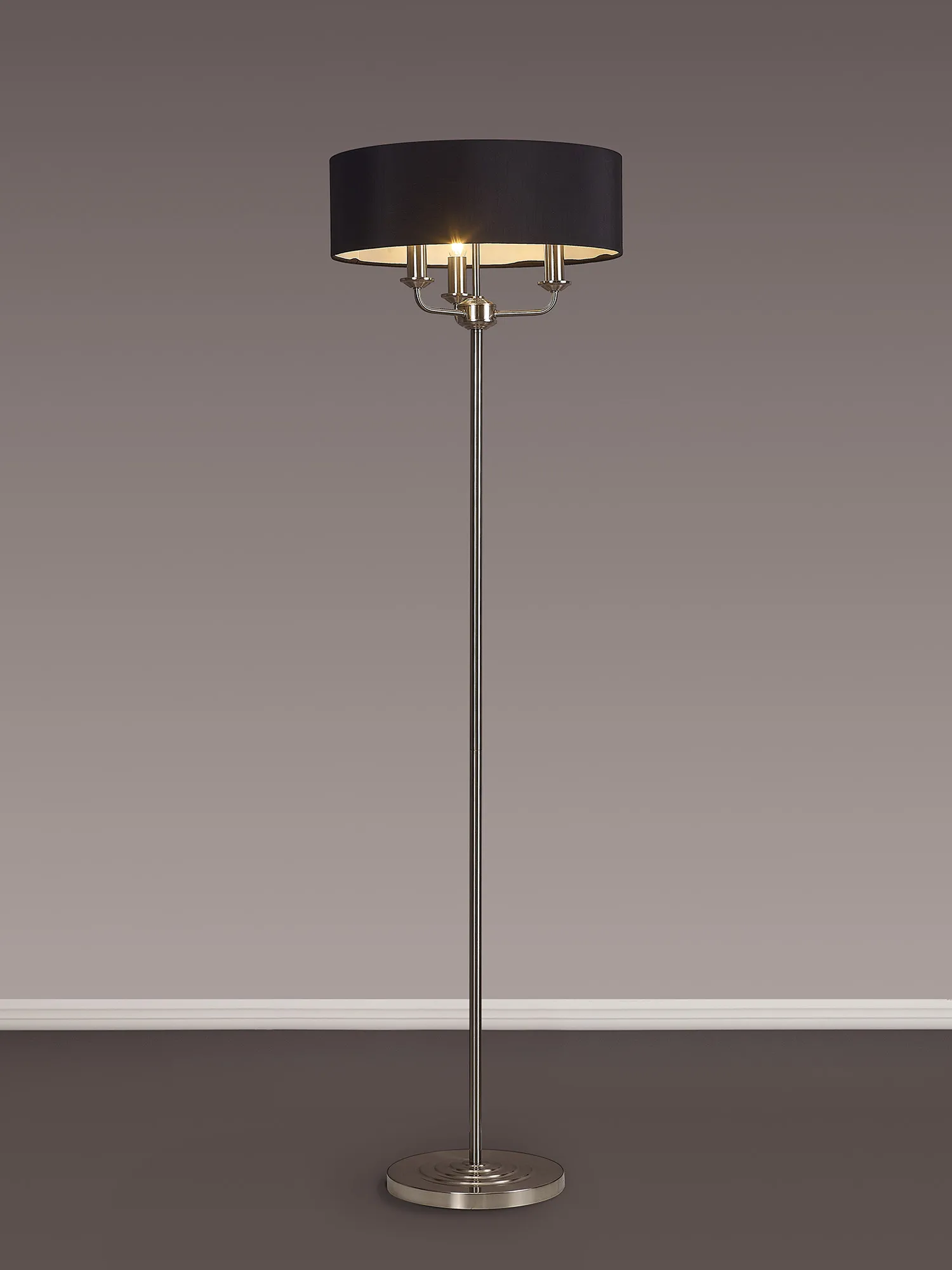 Banyan 45cm 3 Light Floor Lamp Satin Nickel, Black DK0923  Deco Banyan SN BL